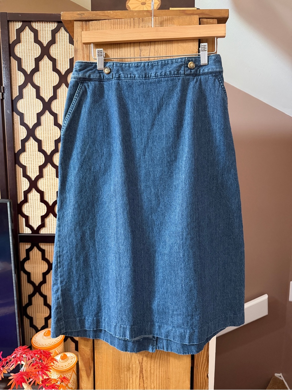 Orvis Denim Midi Skirt with Button Detail